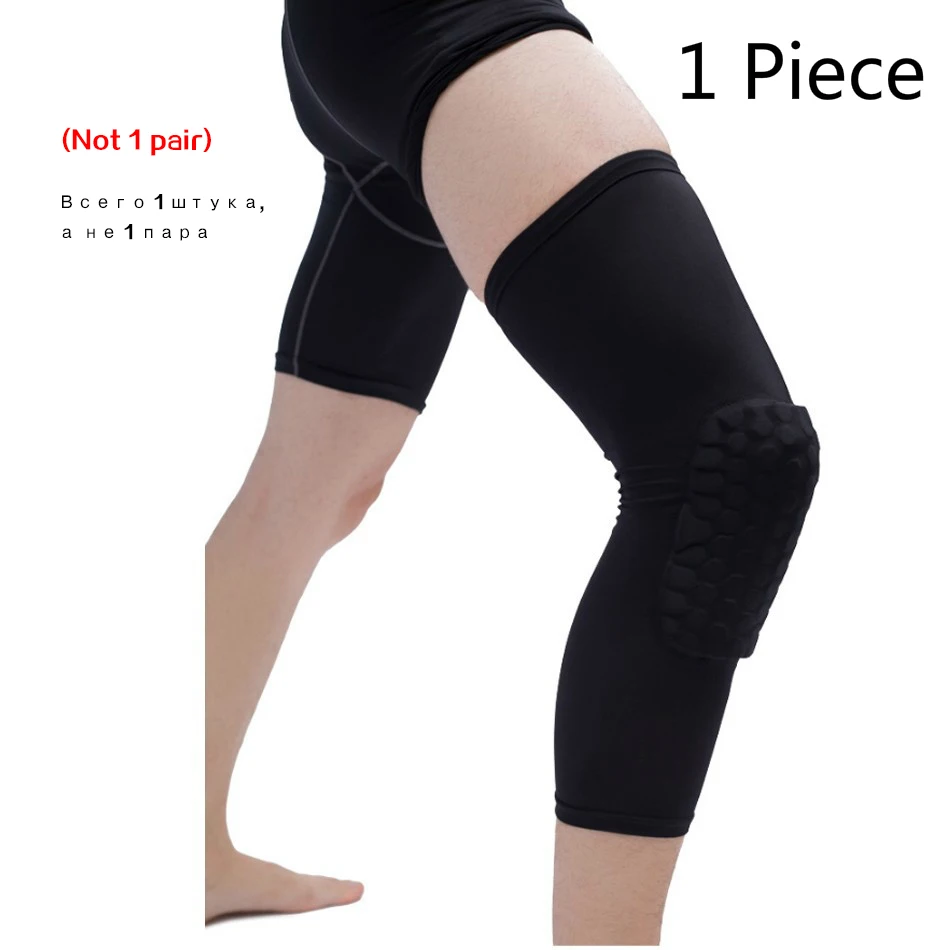 1PC Long Knee Black Стоящий 1 шт. баскетбольные наколенники протектор компрессионный рукав соты фиксатор из пенопласта наколенники фитнес снаряжение волейбол поддержка - Цвет: 1PC Long Knee Black