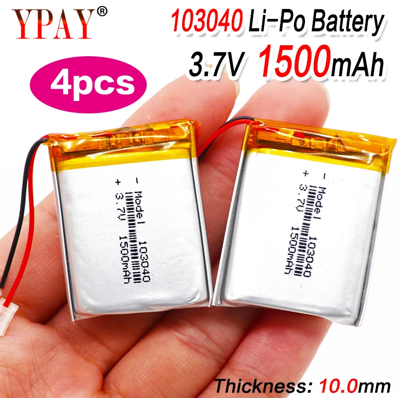4 шт. 3 7 V 1500mAh литий полимерная LiPo аккумуляторная батарея 103040 для MP3 MP4 GPS PSP