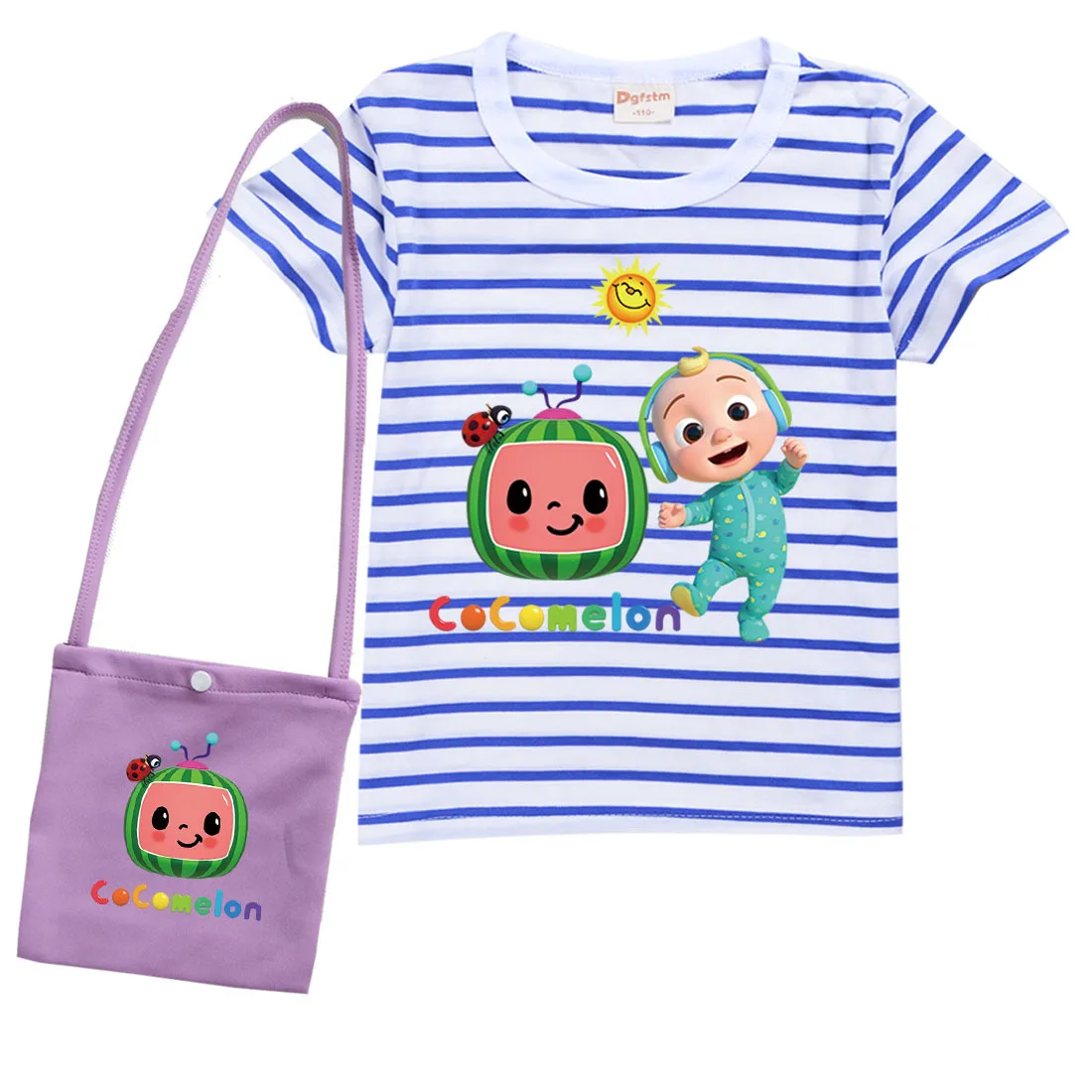 

2021 Summer Family TV Cocomelon T Shirt Kids Summer Graphic T-shirt with Bag Toddler Girls Casual Tops Boys Cute Cotton Tshirts
