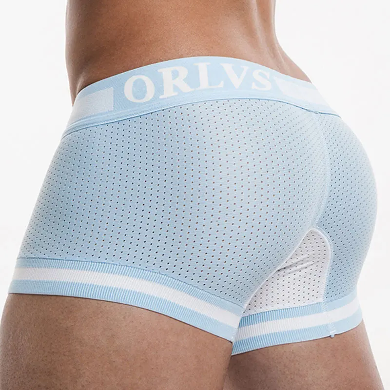 ORLVS, боксеры, сетка, эластичная сетка, нижнее белье, мужские боксеры, Homme Cueca, боксеры, шорты, сексуальные, мужские, одноцветные, s, брендовые, с мешочком, боксеры OR599 - Цвет: Бежевый