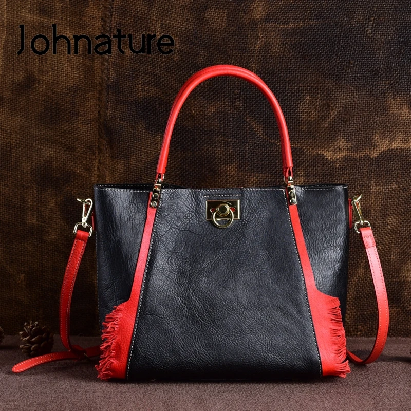 

Женская сумка из мягкой воловьей кожи Johnature, повседневная винтажная вместительная сумка-тоут через плечо, из натуральной кожи, 2021