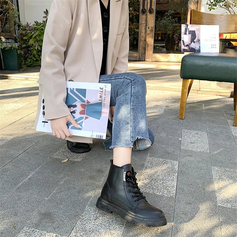 Зимние ботинки женские ботильоны на шнуровке Mujer Botas Invierno Basic bottes femme Feminina stivali donna