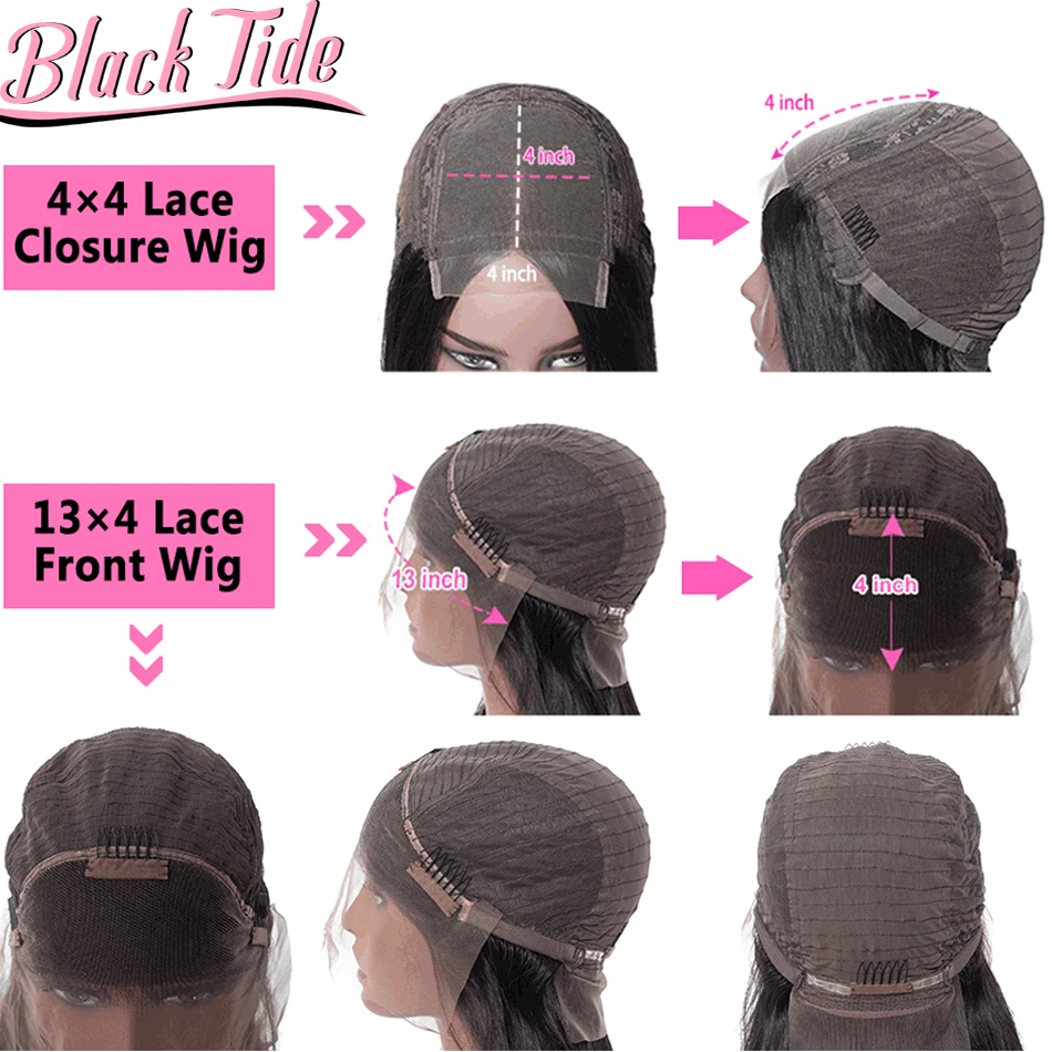 

Blcak Tide 13X4 Lace Frontal Wig 150% Remy Peruvian Kinky Curly Wig Human Hair 4X4 Lace Closure Wig Human Hair For Black Women