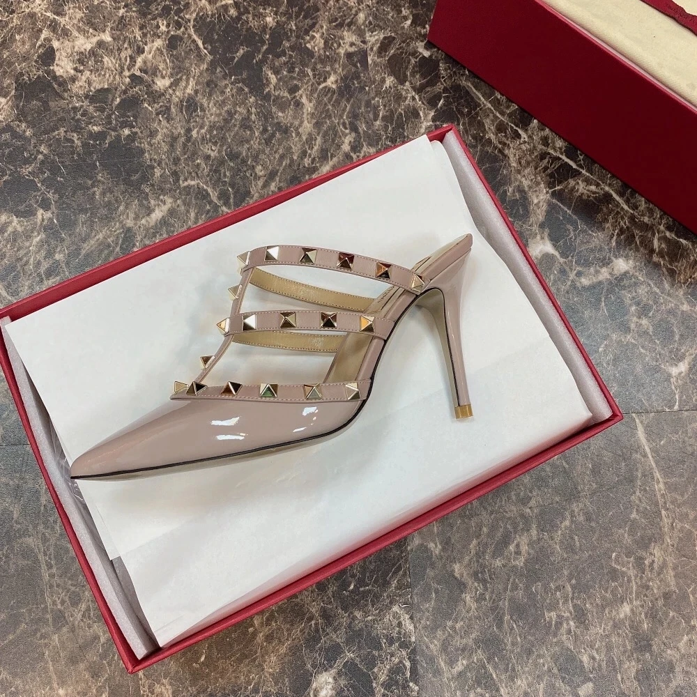 

Large Size 34-42 Paris Fashion Women's High Heels Sandals Luxury Brand Designer Summer Shoes Genuine Leather Rivet Sandals Pumps