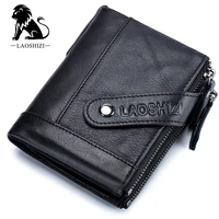 100 genuine leather mens wallet short cowhide leather man zipper purse brand male credit wallet with coin with pocket