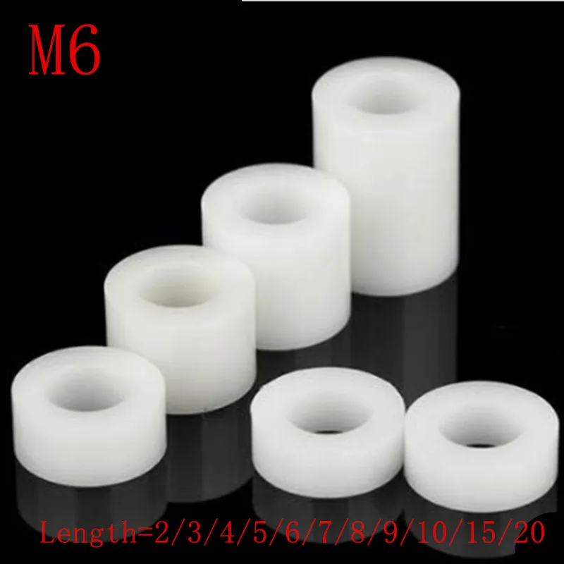 50 шт. M6 * 2/3/4/5/6/7/8/9/10/11/12/13/14/15 ABS Rround противостояние металлические белые нейлоновые