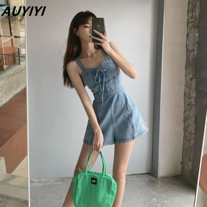 

AUYIYI Net Red Denim Strap Shorts Female 2021 Xia Xin High Waist Slimming Casual Loose Age Reduction Strappy Suspenders