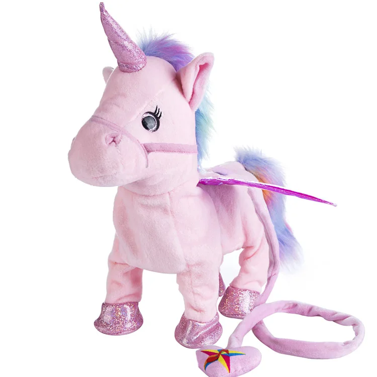 

Disney Ins Unicorn Leash Angel Horse Doll Walking Singing Electric Plush Toy Children Holiday Gift Kawaii Plush