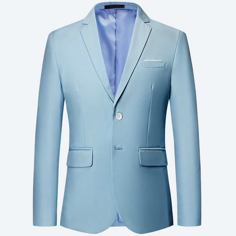 sky blue Blazer Классический мужской костюм, набор,, высокое качество, подгонянный, сплошной цвет, тонкий, деловой костюм, жених, свадебная одежда, высокое качество, смокинг/2 шт - Цвет: sky blue Blazer