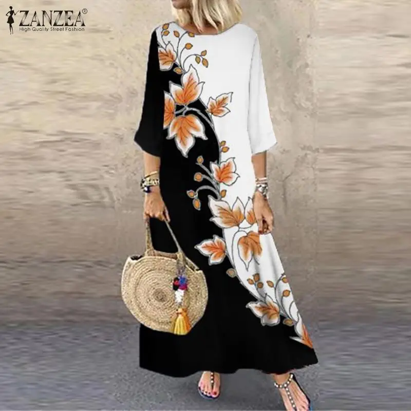 

Vintage Women's Printed Sundress ZANZEA 2021 Spring Maxi Dress Long Sleeve O Neck Vestidos Female Casual Robe Femme Oversized 7