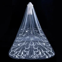 nzuk luxury wedding veil long cathedral bridal veil for bride woman sequin beaded lace one layer wedding accessories