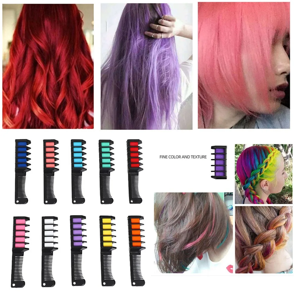 

6pc Hair Dyeing Comb Mascara Crayons Disposable Hair Color Chalk Hair Color Temporary Colorful Hair Styling Dye Stick With Comb