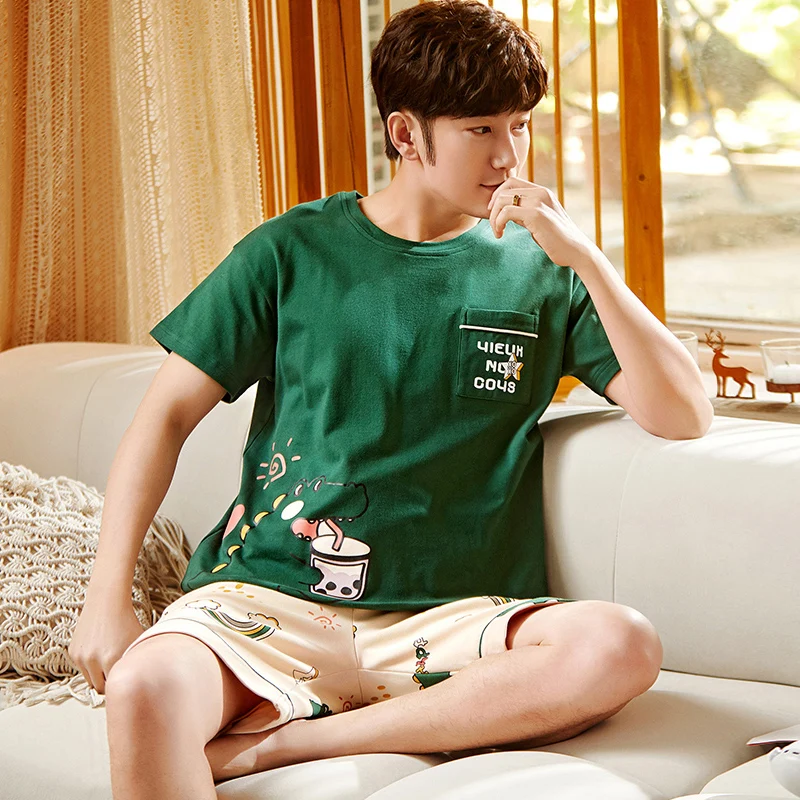 

Summer Cartoon Light Casual Comfortable Korean Sleepwear Men's Cartoon Cute Little Dinosaur Round Neck Short-sleeved Home Wear