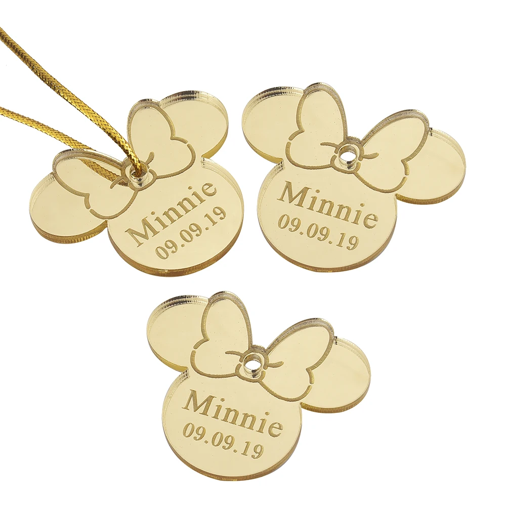 Style1 Gold 10 шт. персонализированные гравированное зеркало Минни Маус надписи имя карты метки ребенок душ украшение для вечеринки в день рождения 40 мм логотип - Цвет: Style1 Gold