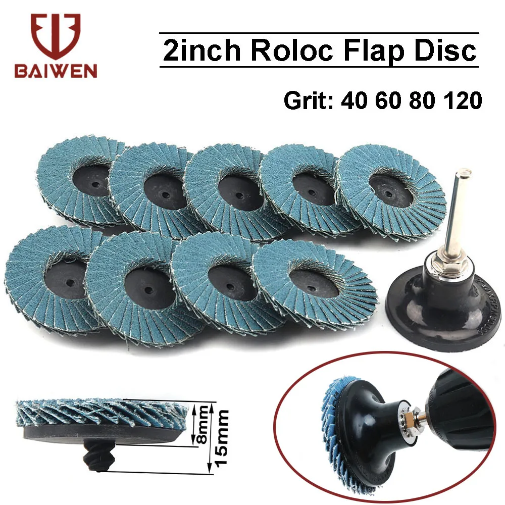 

1x 2'' Flat Pro Flap Discs Roll Lock Grinding Sanding Wheels 50mm With Holder For Angle Grinder Abrasive Tools Grit40 60 80 120
