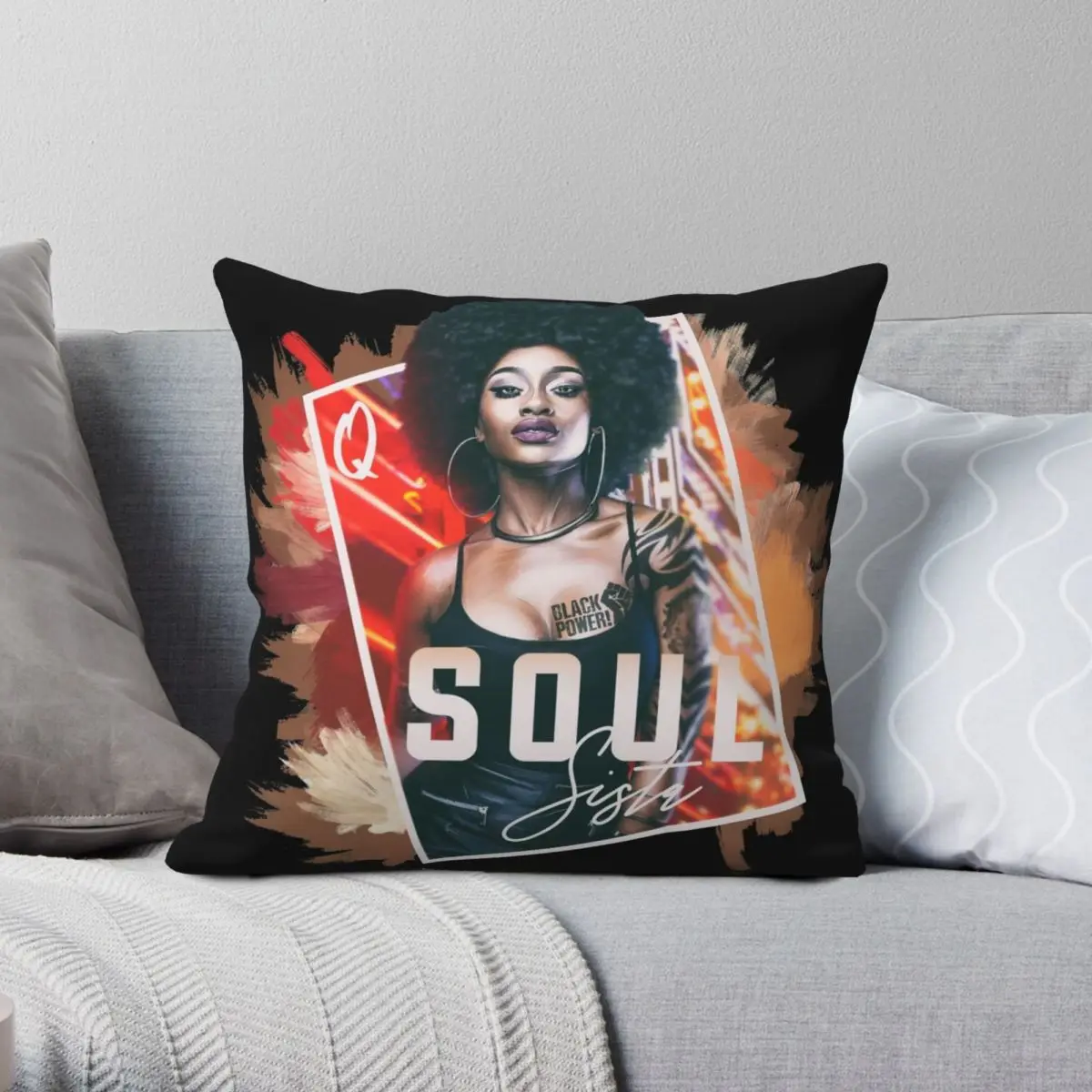 

Queen Soul Sista Square Pillowcase Polyester Linen Velvet Creative Zip Decor Pillow Case Sofa Seater Cushion Cover 18"
