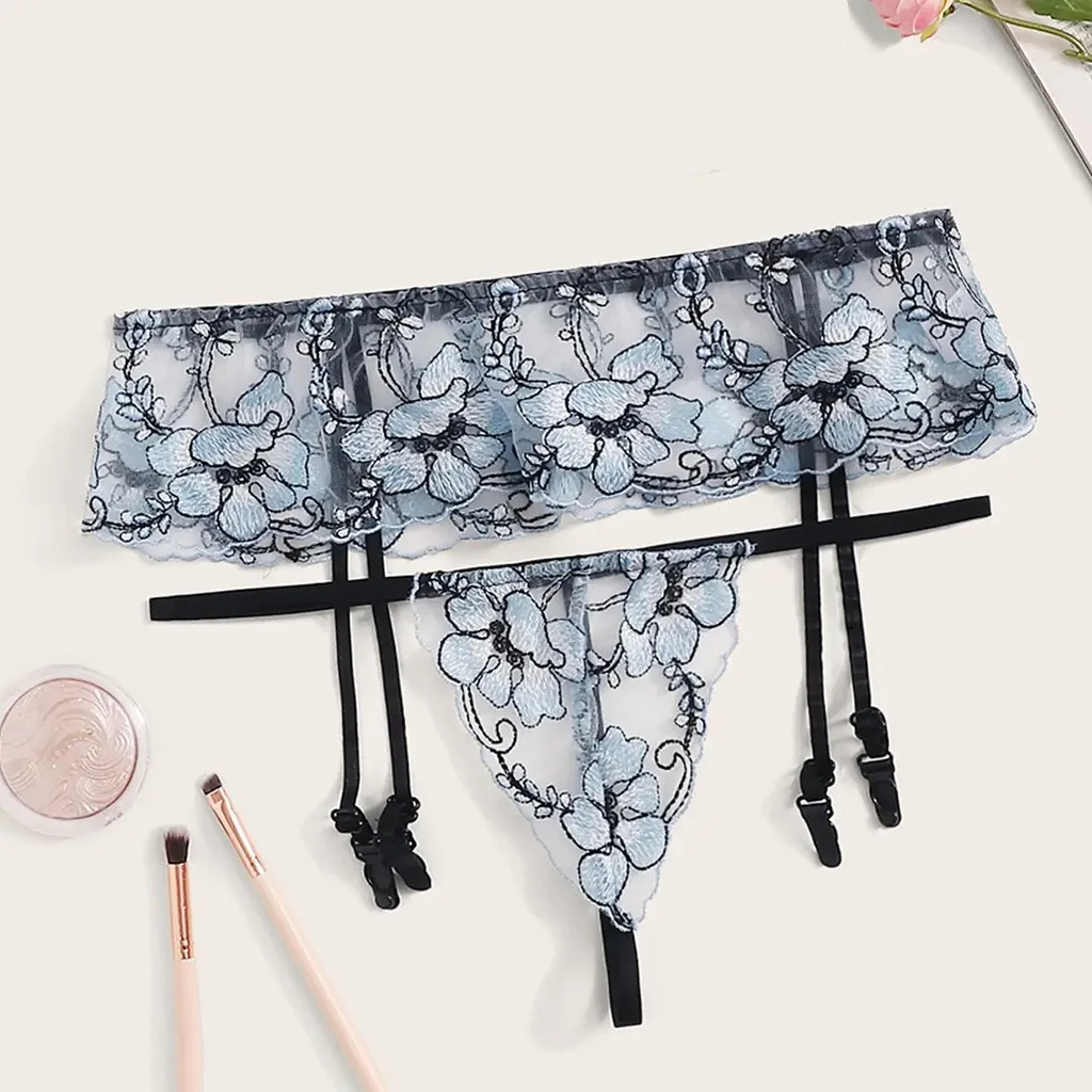 

Garter Sexy Lingerie Women Floral Embroidery Lace Sexy Underwear Transparent Porno Bra G-string Lenceria Mujer Erotic Costumes