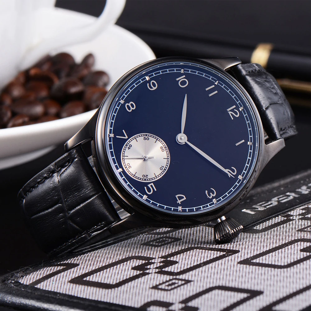44 мм Corgeut модные часы с кожаным синим циферблатом механические ручным заводом