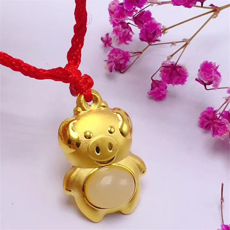 Натуральный китайский белый нефрит кулон Зодиак свинка мозаика золотые красивые