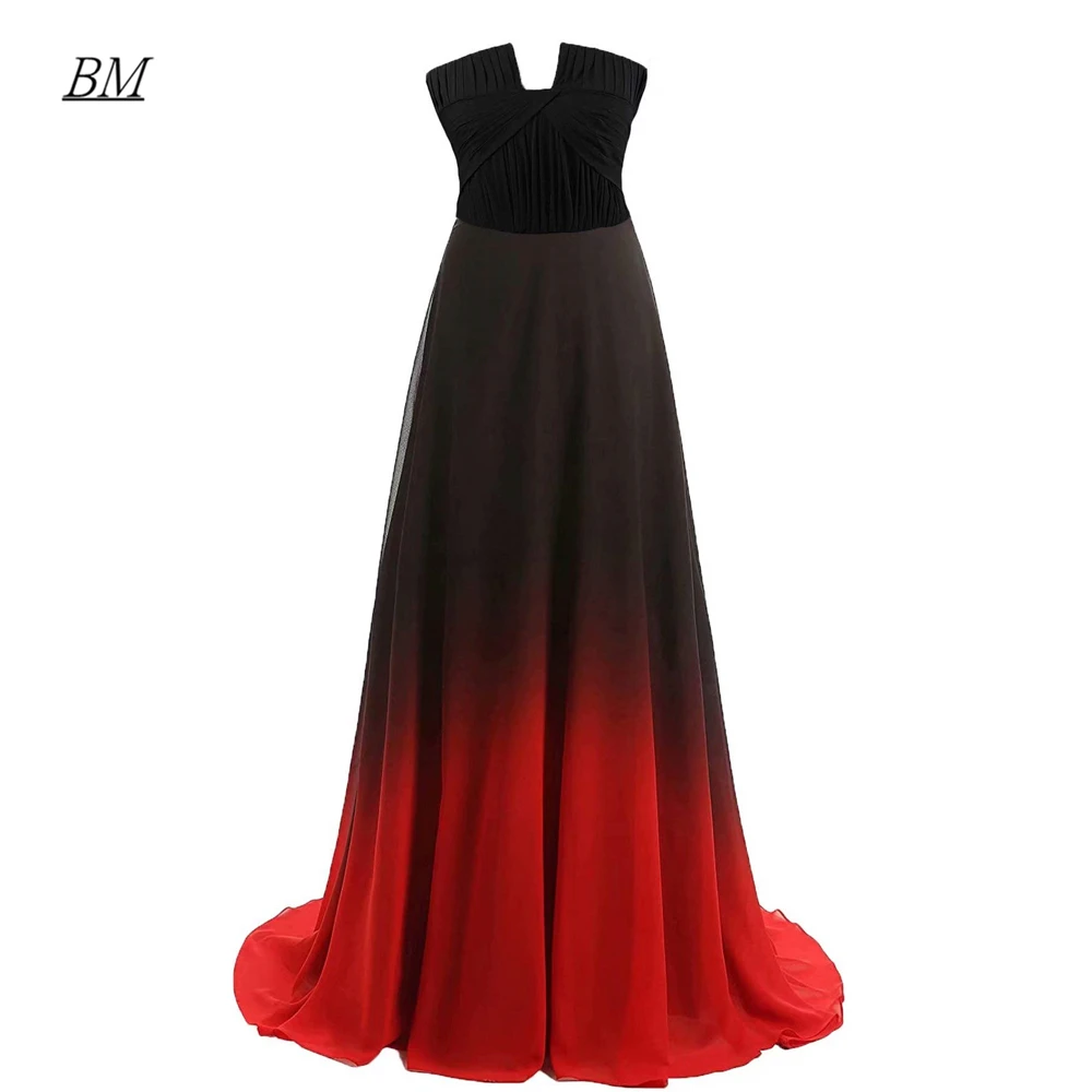 Фото Robe De Soiree Черные платья для выпускного вечера с градиентом Длинные шифоновые вечерние платья с v-образным вырезом и эффектом омбре Плиссированное платье с кристаллами HC63 №1
