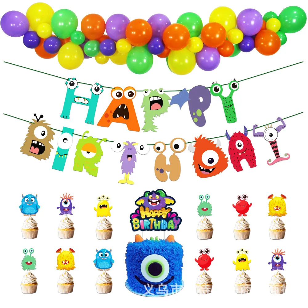 

Little Monster Theme Birthday Party Decorations Latex Balloons Banners Cake topper Kids Boys Supplies Baby Showers Toys Global