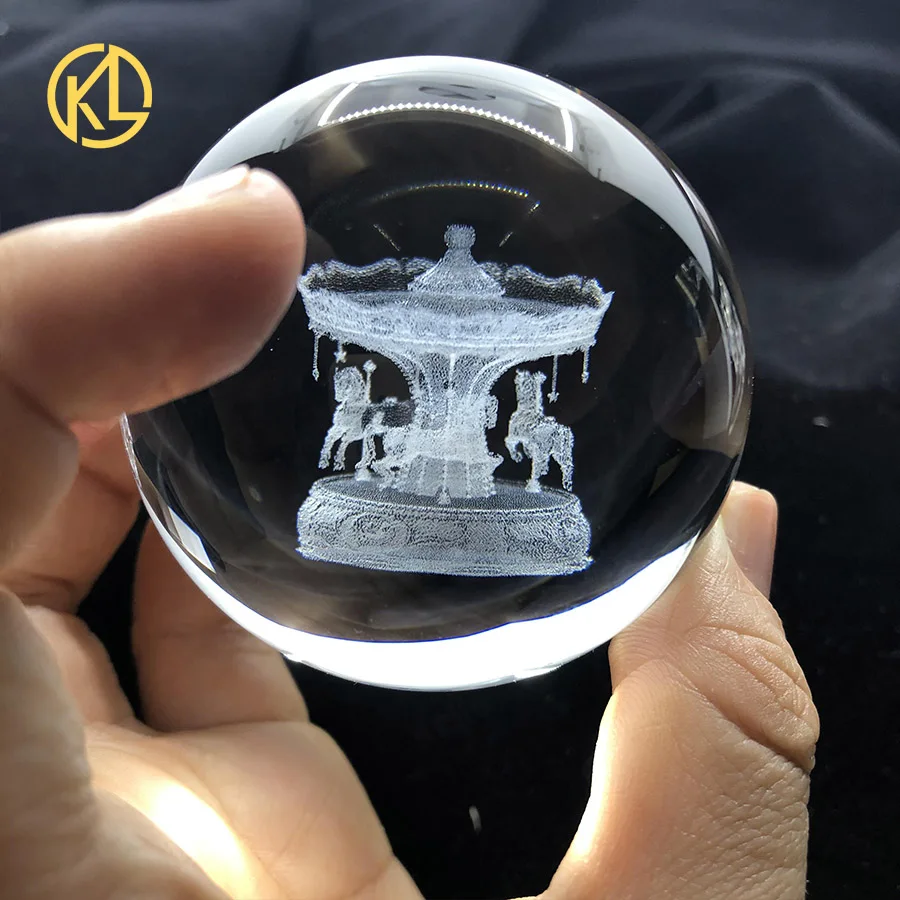 Горячая 60 мм 3D Хрустальный шарообразный стеклянный лазерный гравированный миниатюрный модель «Земля» Сфера Хрустальное ремесло орнамент Глобус украшение дома - Цвет: carousel 60mm