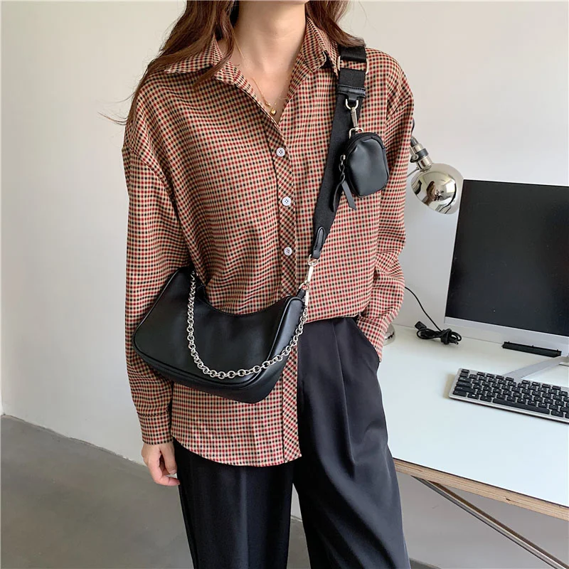 

Vintage synthetic leather women's bag, luxury designer handbag, two in one, Shoulder Messenger Bag, solid color magic wand, 2020