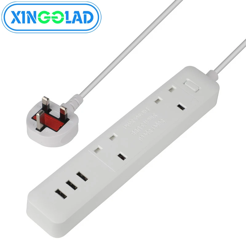 

Electrical Power Strip 10A Overload Protector 1.8M Cord UK Fused Plug Adapter Extension Desktop Socket 2 AC Output 3 USB Ports