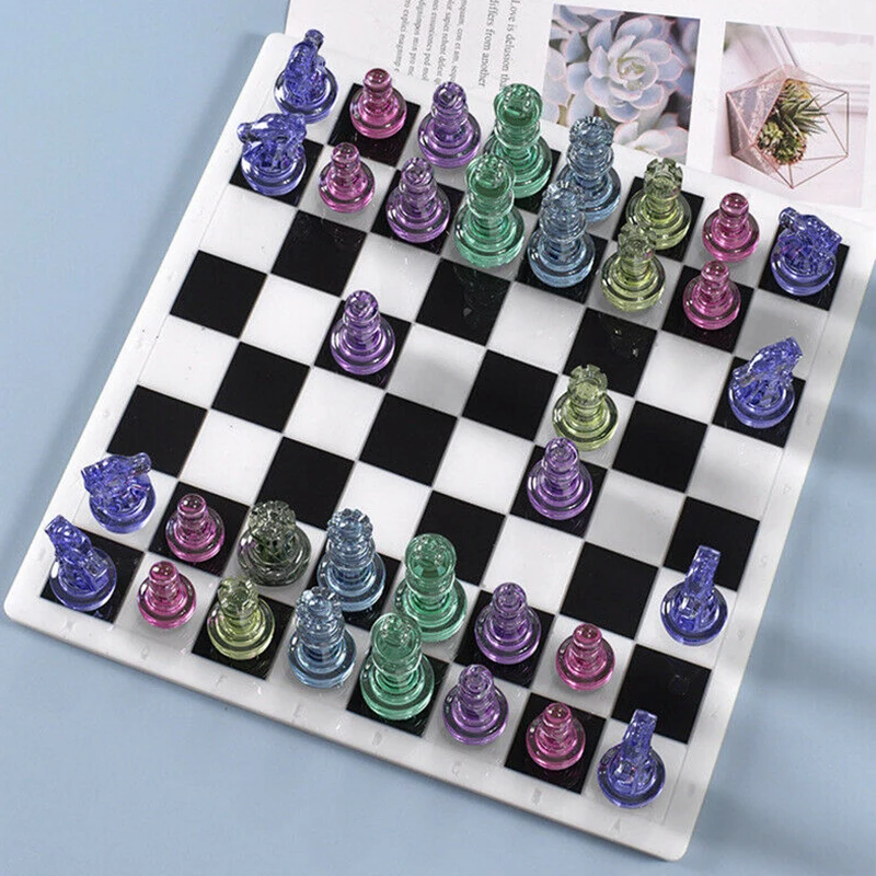 

6PCS International Chess Shape Silicone Mold DIY Clay Epoxy Resin Mold Pendant Molds Resin Chess Pieces Chessboard Board Games