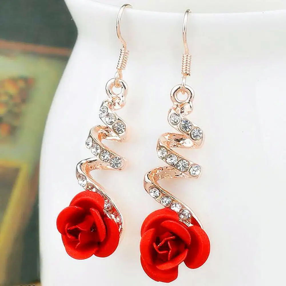 

Hook Earrings Stylish Lightweight Rhinestone Rose Flower Shape Women Earrings for Wedding Women Earrings Drop Earrings