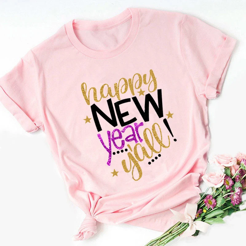 

Женская футболка с надписью «Happy New Year», с коротким рукавом