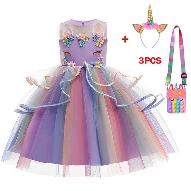 Summer Dress For Girls Children Carnical Birthday Party Unicorn Princess Dresses Flower Wedding Kids Vestidos 3-12Y | Детская одежда и