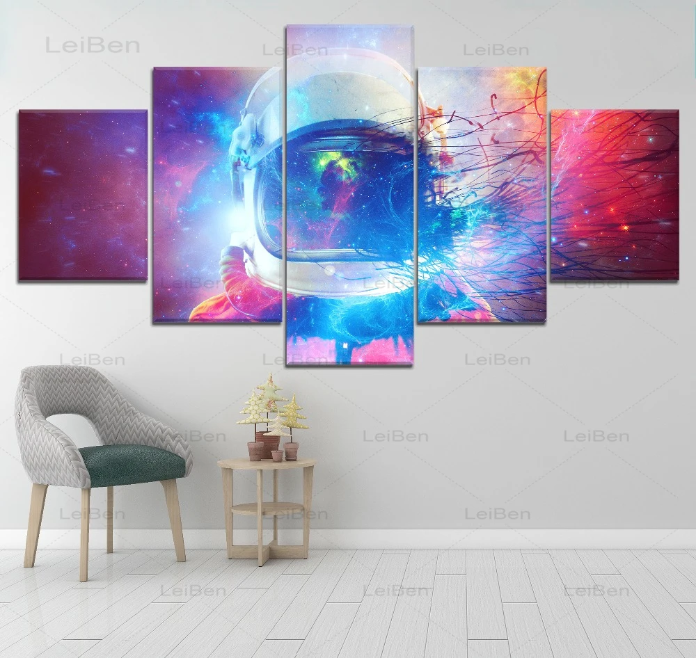 

Abstract Color Graffiti Astronaut Outer Space Canvas Painting Hd Five-Piece Modular Pictures and Prints Home Decor Bedroom Mural