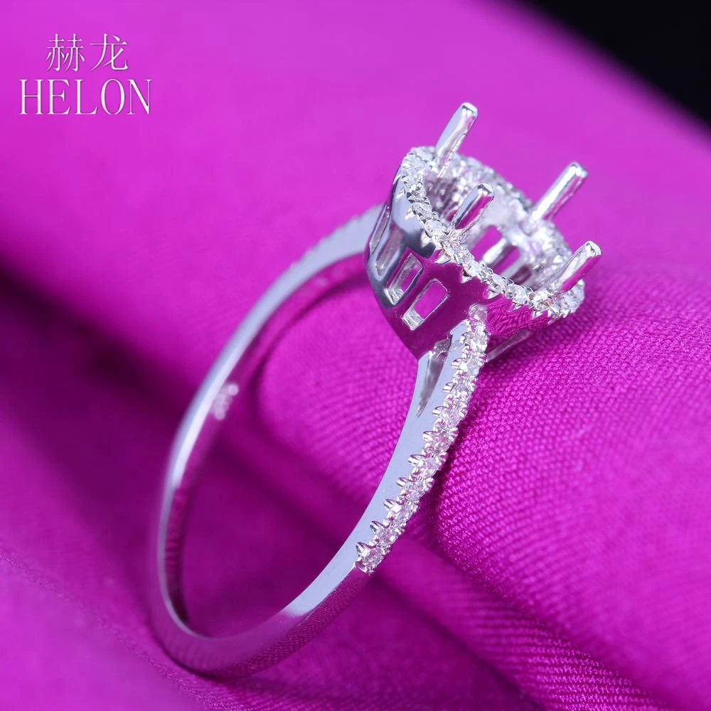 

HELON 6.5mm Round Solid 10K White Gold Pave SI/H Natural Diamonds Engagement Wedding Semi Mount Ring Setting Women Fine Jewelry