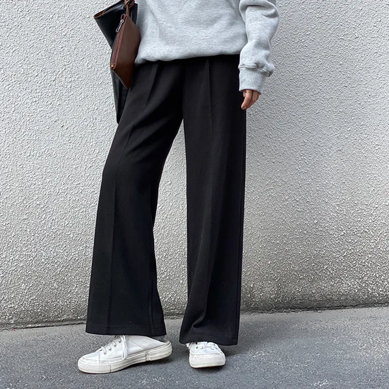 

HziriP OL Elastic High Waist Suit Straight Pants Women Bottoms New Autumn Winter Woolen Pants Work Wear Solid Loose Trousers
