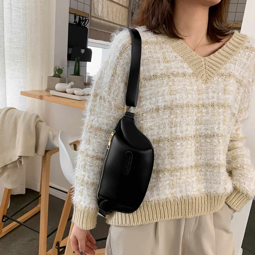 

Fashion Women Chest Bags Pure Color PU Leather Waist Bag Casual Female Zipper Small Shoulder Crossbody Bag New 2021