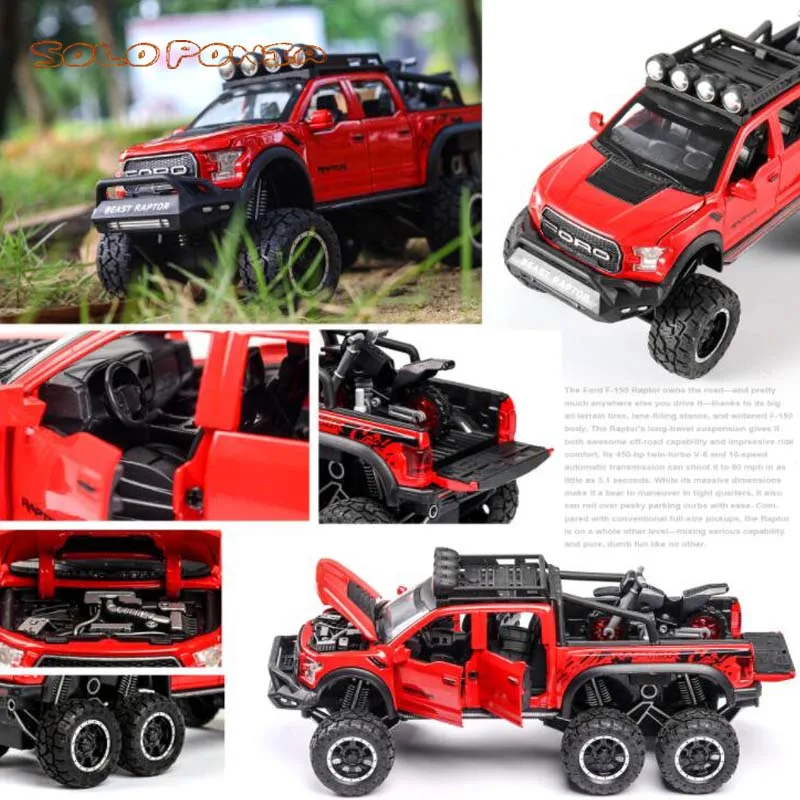 

F150 Big Wheel Alloy Diecast Car New 1:32 Ford Raptor Model With With Sound Light Pull Back Car Toys For Children Xmas Gifts