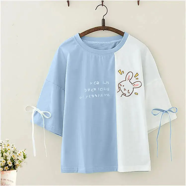 

Cute Cat Print Tees Patchwork Funny Amine T Shirt Femme Casual Youth Summer Oversize High Street Tees Loose Tops Harajuk Clothes
