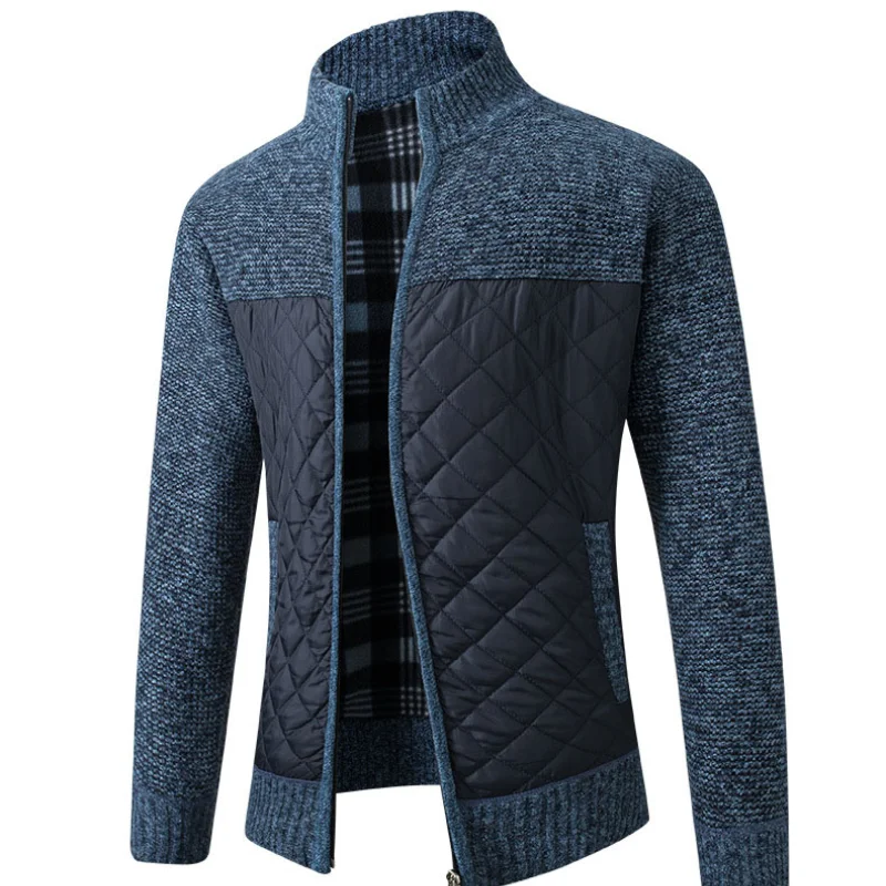 

Мужской трикотажный пиджак с воротником-стойкой, в полоску, в клетку, на молнии, с бархатной подкладкой