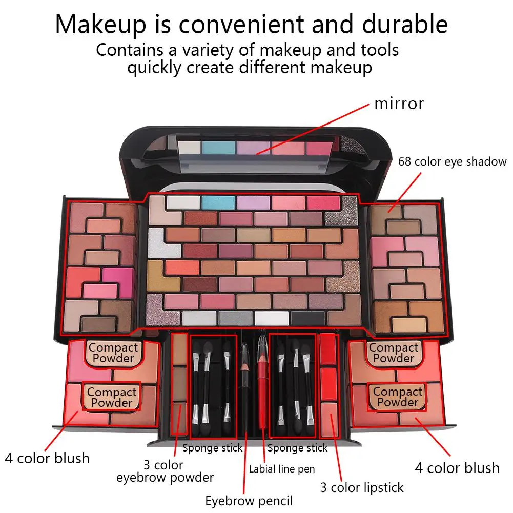 

2020 New 68 Color Eyeshadow 8-Color Blush 4-Color Pressed Powder 3-Color Eyebrow Powder Lipstick Christmas Gift Makeup Set