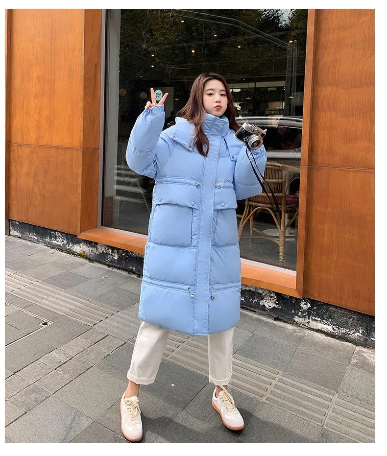 

Женская зимняя куртка 2021 пуховик с большими карманами Женская куртка средней длины