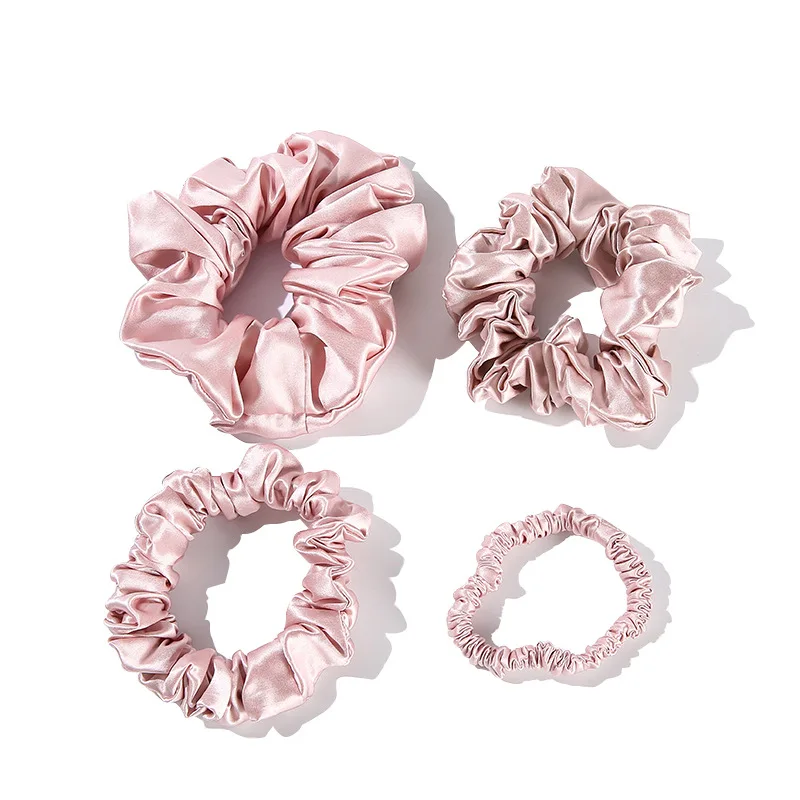 

4PCS 100 Silk Scrunchie Ponytail Holder 22 Momme Mulberry Silk Elastic Hair Bands Girls Hair Care Accessories Women Headbands