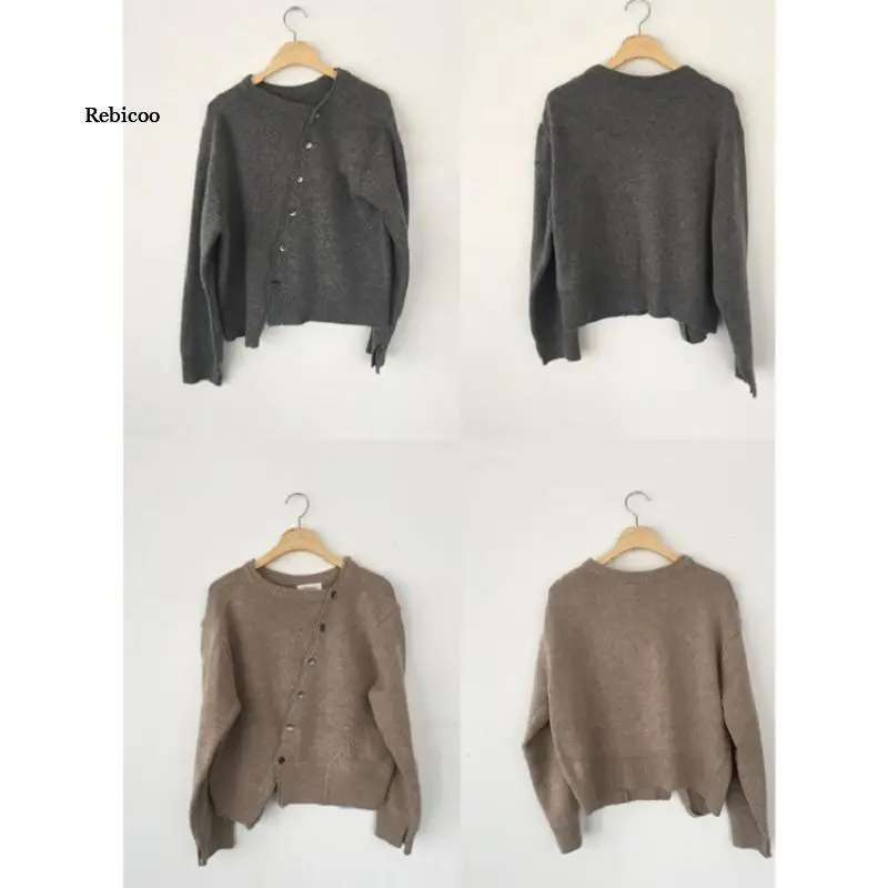 

Fall Sweater Cardigan Woman Cashmere Sweaters Women Clothes Korean O-Neck Cropped Winter Long Sleeve Kumper Oversized Wool