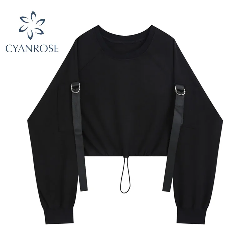 Свитшот женский Повседневный с длинным рукавом на шнуровке осень 2021 | Женская