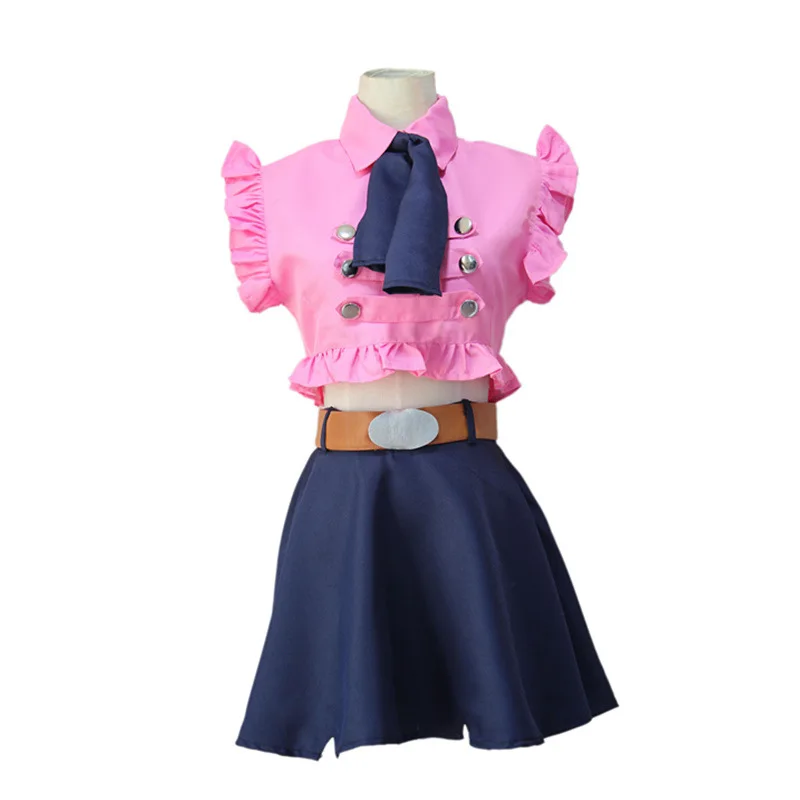 

Japanese Hot Anime The Seven Deadly Sins Cosplay Costume Elizabeth Liones Cos Clothes Women Set 4In1(Top+Skirt+Tie+Belt)