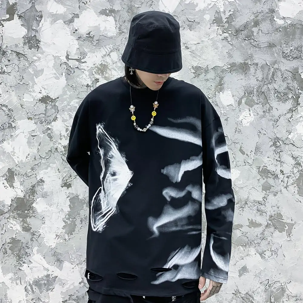 Мужская хлопковая толстовка с длинным рукавом рваная Повседневная Толстовка в