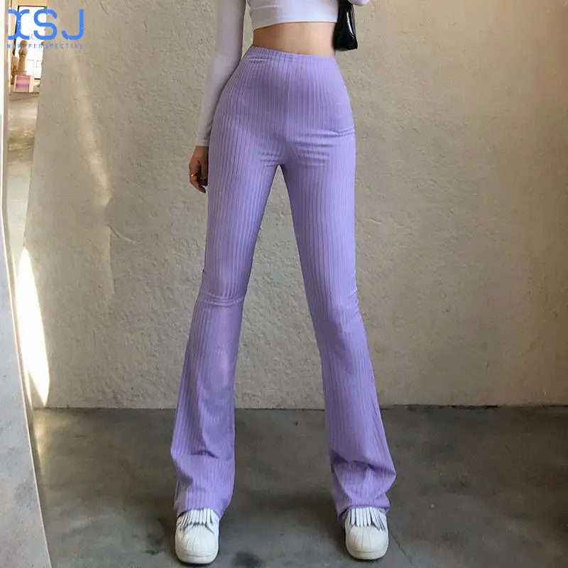 

Casual Skinny Elastic High Waist Stretchy Sports Sweatpants Women Trousers Slit Fashion Flared Leggings Joggers