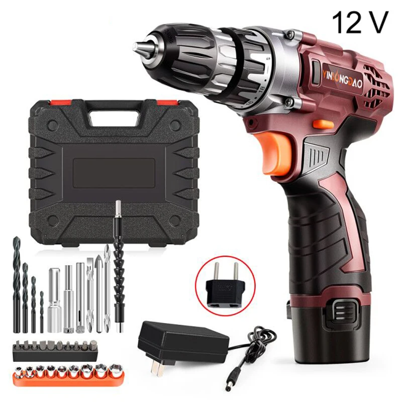 12v-Accessories-red YINLONGDAO Электрическая Дрель аккумуляторная отвертка литиевая батарея Мини дрель аккумуляторная отвертка электроинструменты Аккумуляторная дрель DIY - Цвет: 12v-Accessories-red