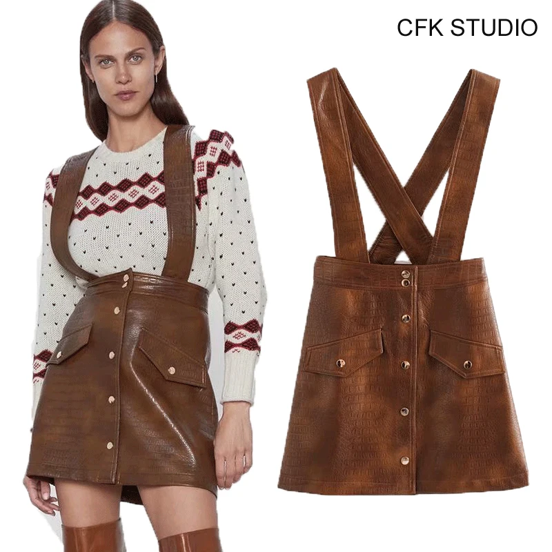 Женская юбка из искусственной кожи на пуговицах однотонные вечерние юбки