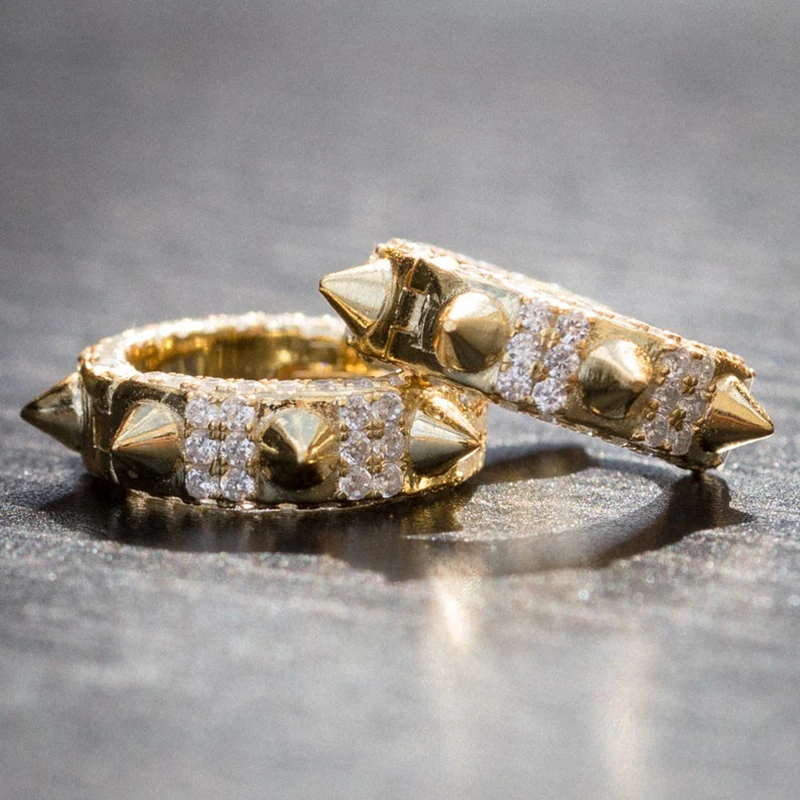 

2020 Newest Gold Color Punk Men Women Punk Earrings Ear Studs Spike Rivet Hoop Gothic Shiny Zircon Hip Hop Earring Jewelry 2020